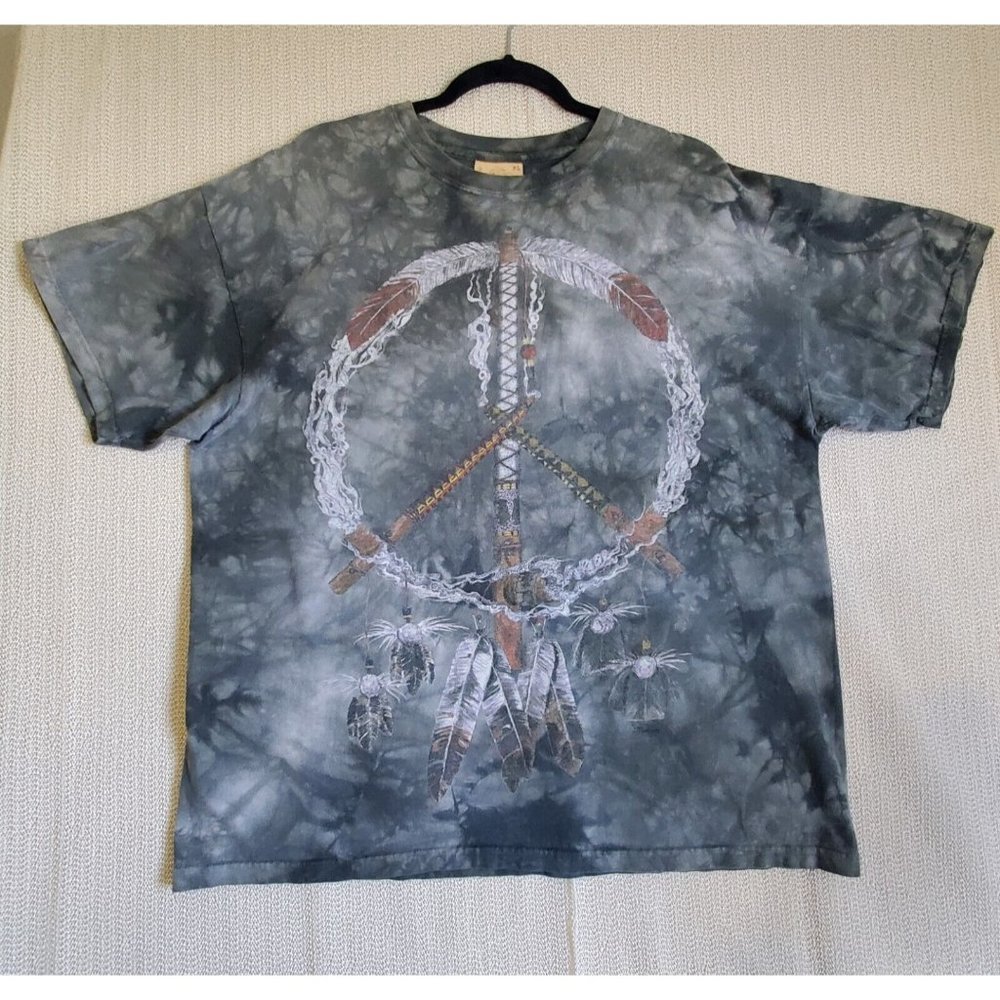 Vintage 1997 The Mountain Peace Sign Native American Green Tye Dye XL T-shirt